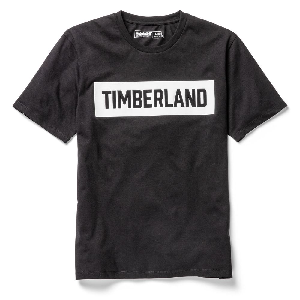 Camisetas Timberland Argentina Hombre - Mink Brook 3D Embossed - Negras - QLIDPX-807